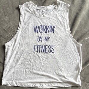 Fabletics White Muscle Tee with Purple Print